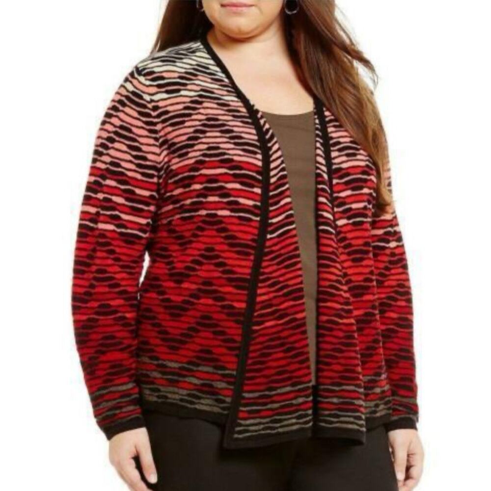 Zozo Striped Chevron Ombre Open Front Cardigan Sweater Size XL Red Black Pink
